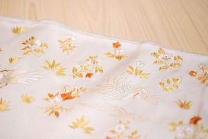 白地鳳凰唐花刺繍袋帯３